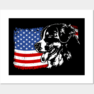 Proud Bernese Mountain Dog American Flag patriotic dog Posters and Art